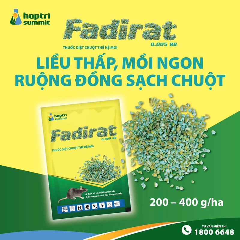 Thuốc diệt chuột Fadirat 0.005 RB - Liều thấp, mồi ngon, ruộng đồng sạch chuột 