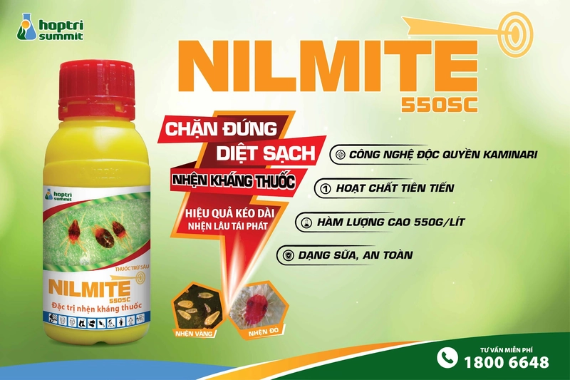 NILMITE 550SC chứa hoạt chất Fenbutatin Oxide thế hệ mới, hỗ trợ tiêu diệt các loại nhện khó trị và có độ an toàn cao cho hệ sinh thái.