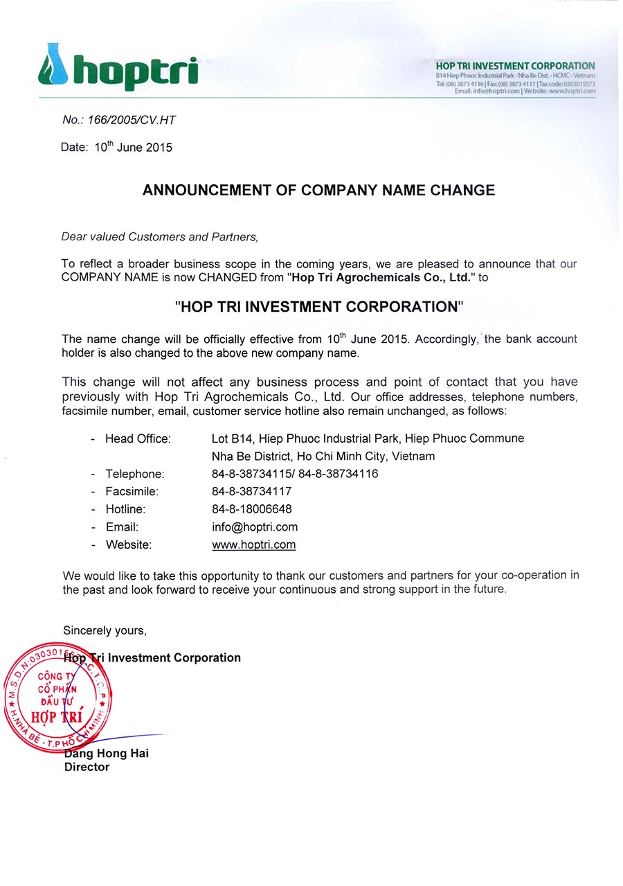 AnnouncementOfCompanyNameChange